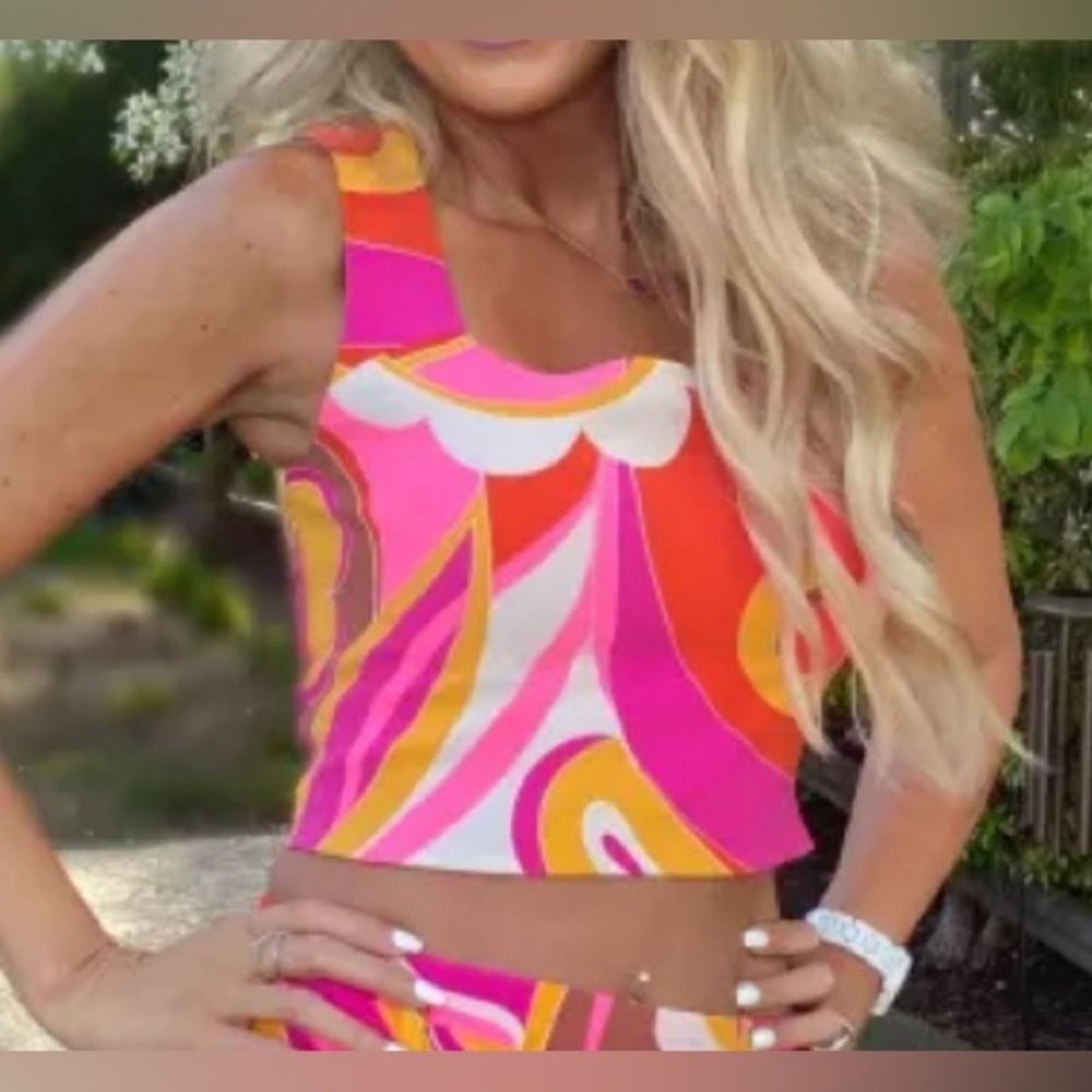 EXPRESS Printed Square Neck Cropped Tank SZ XS Colorful. Hippie Groovy - Picture 10 of 10